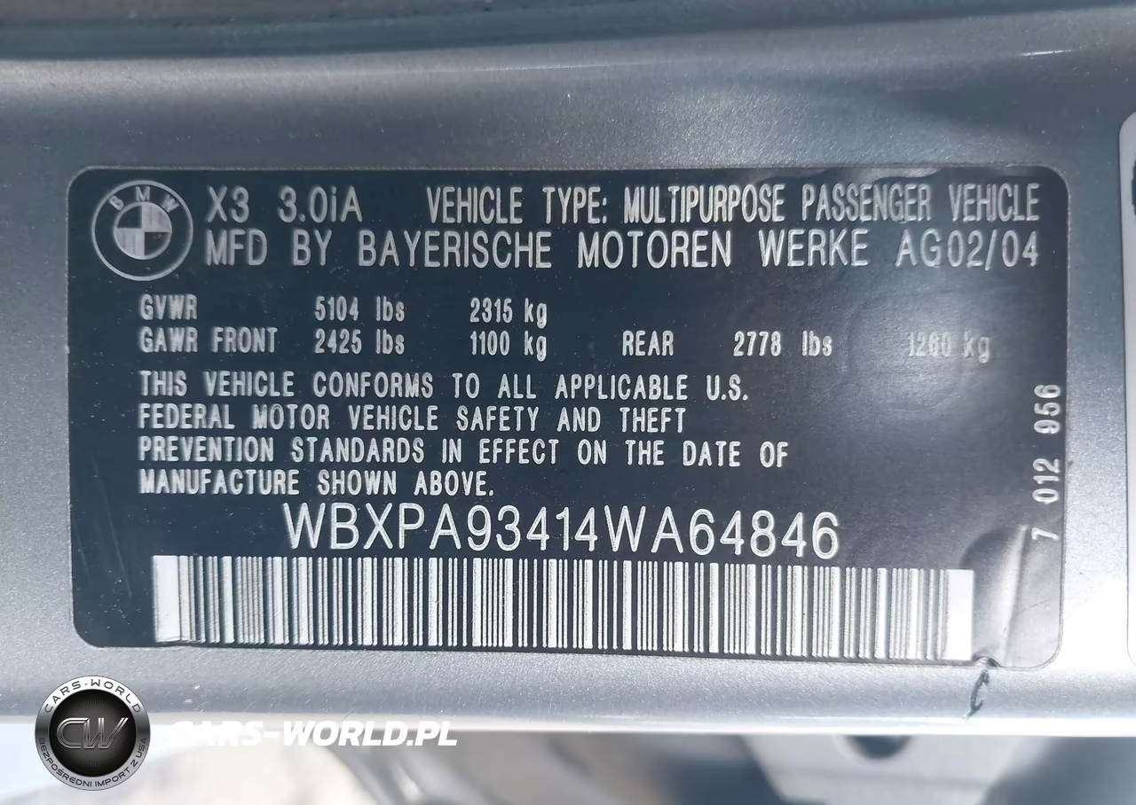 2004 BMW X3 3.0I VIN:WBXPA93414WA64846 - 9