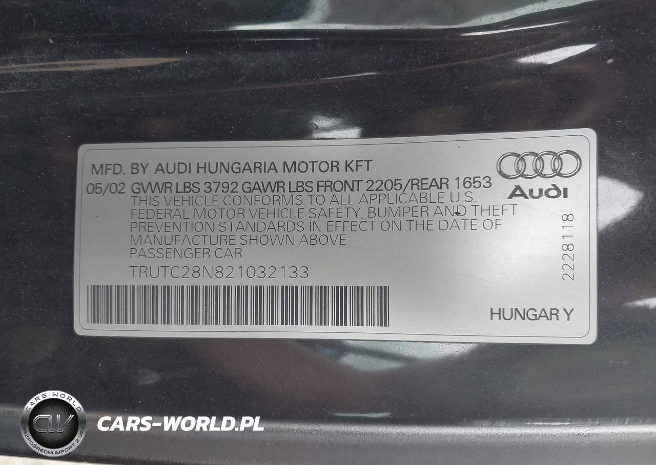 2002 Audi Tt 1.8L VIN:TRUTC28N821032133 - 9