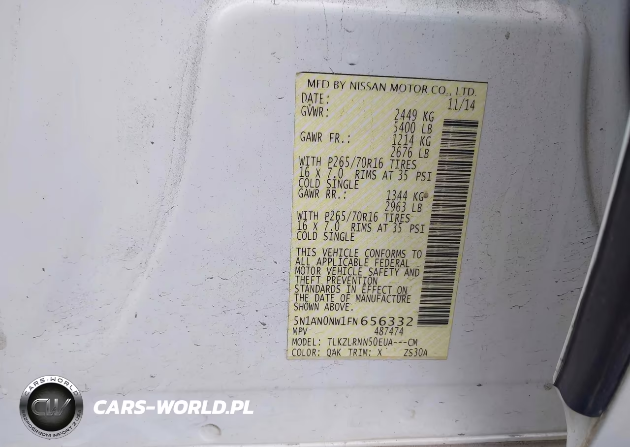 2015 Nissan Xterra S VIN:5N1AN0NW1FN656332 - 9