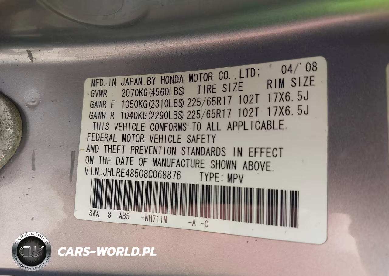 2008 Honda Cr-V Ex VIN:JHLRE48508C068876 - 9