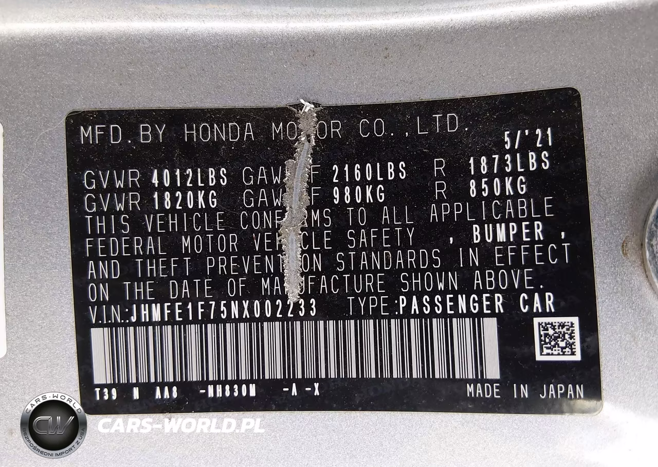 2022 Honda Civic Ex VIN:JHMFE1F75NX002233 - 9