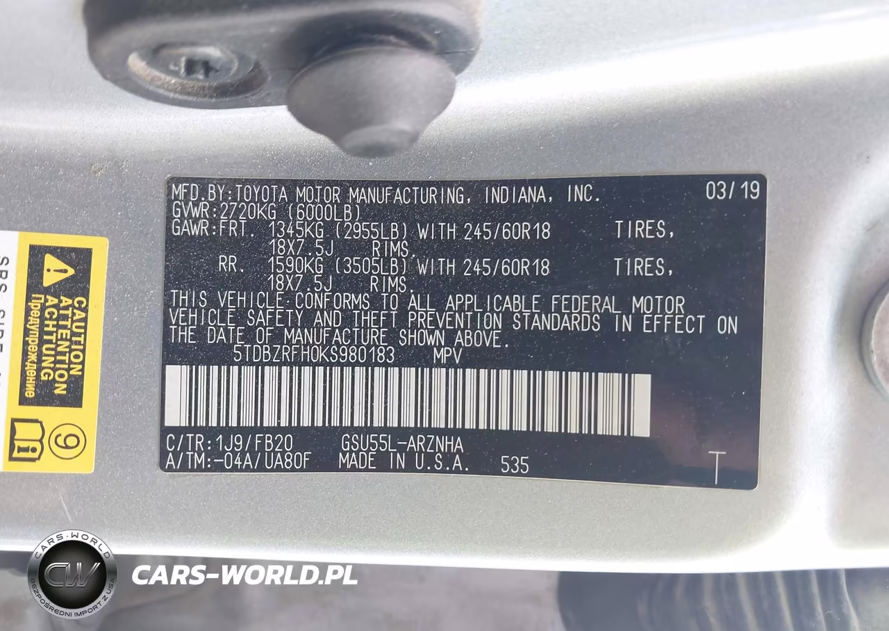 2019 Toyota Highlander Le VIN:5TDBZRFH0KS980183 - 9
