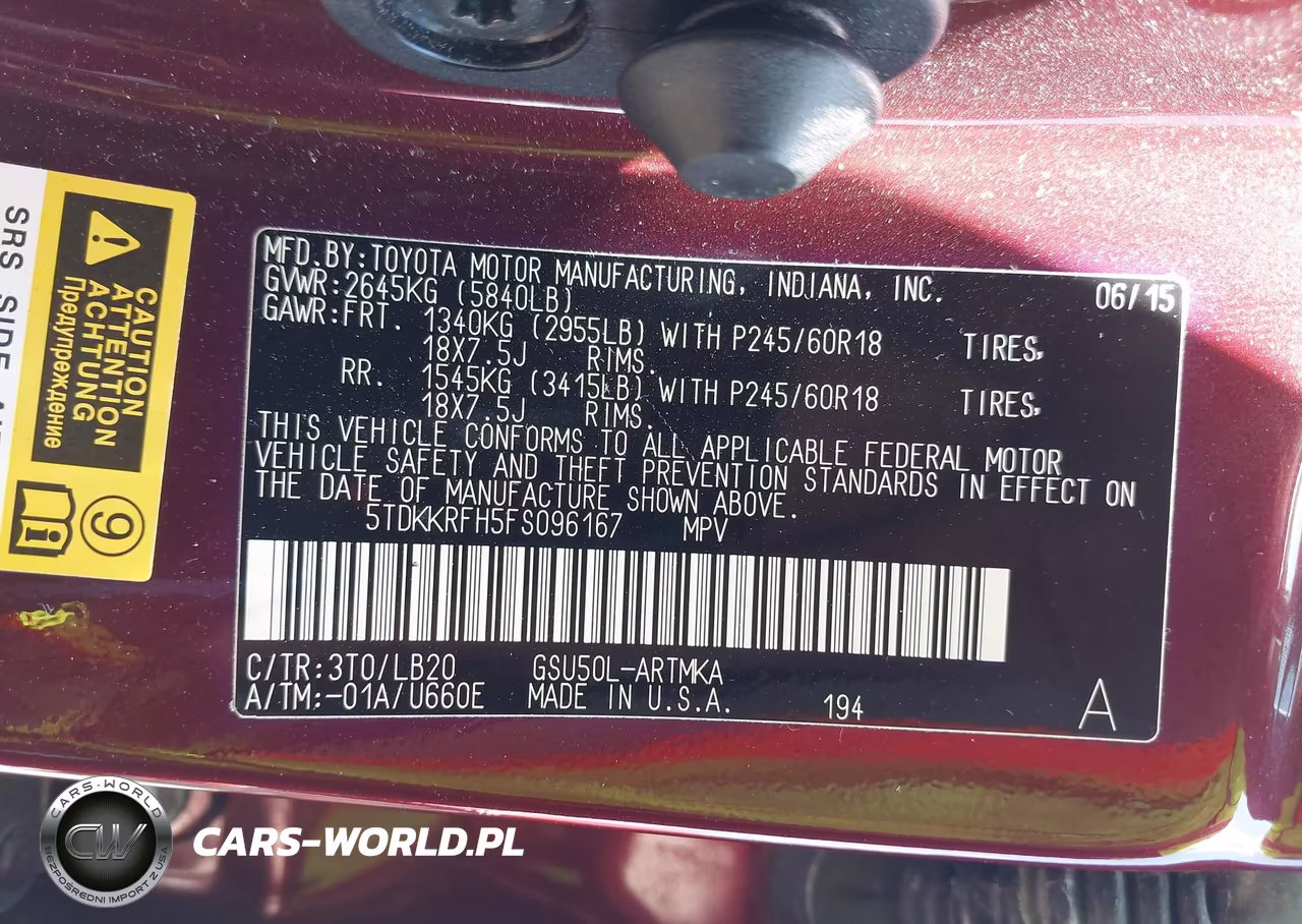 2015 Toyota Highlander Xle V6 VIN:5TDKKRFH5FS096167 - 9