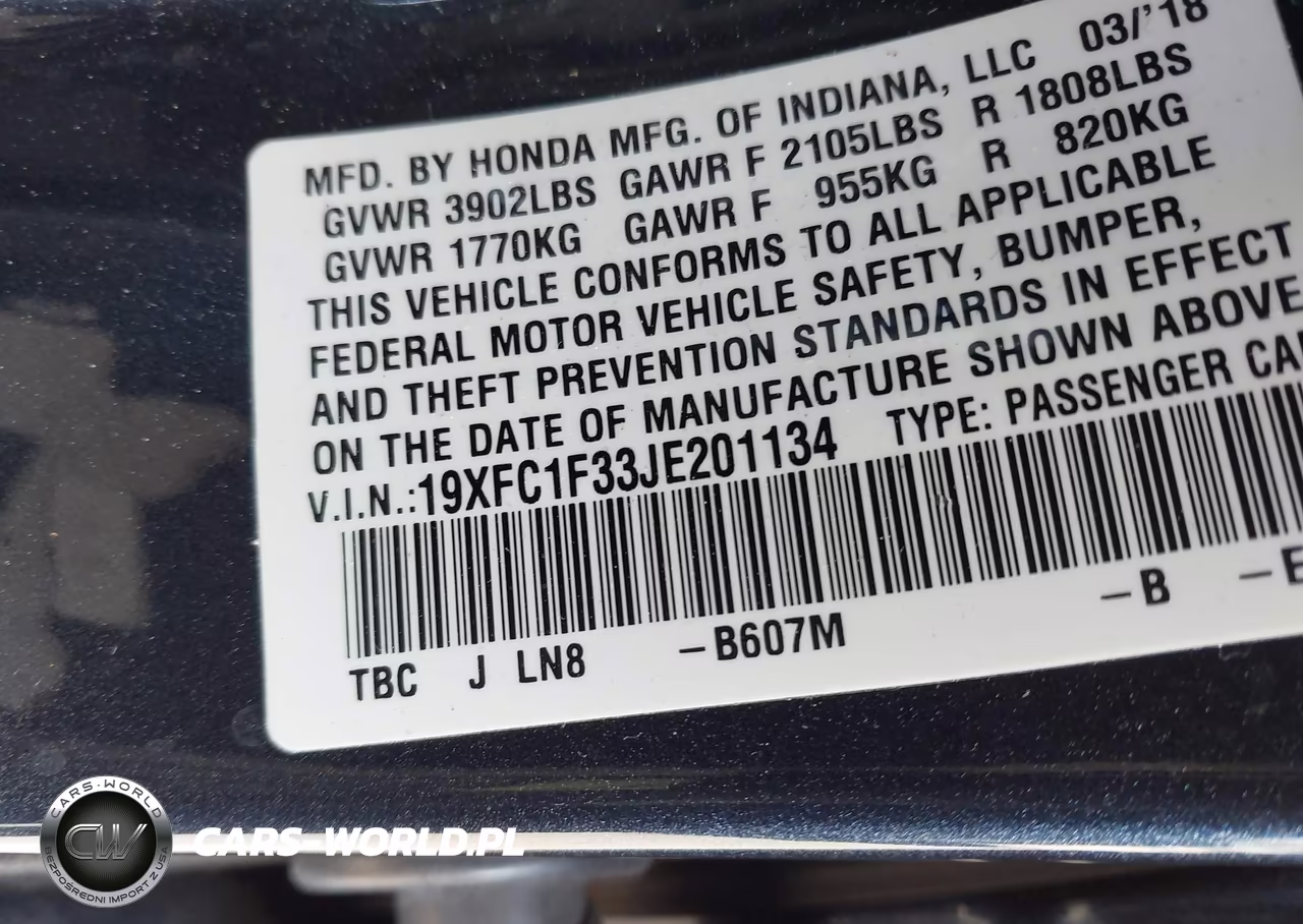 2018 Honda Civic Ex-T VIN:19XFC1F33JE201134 - 9