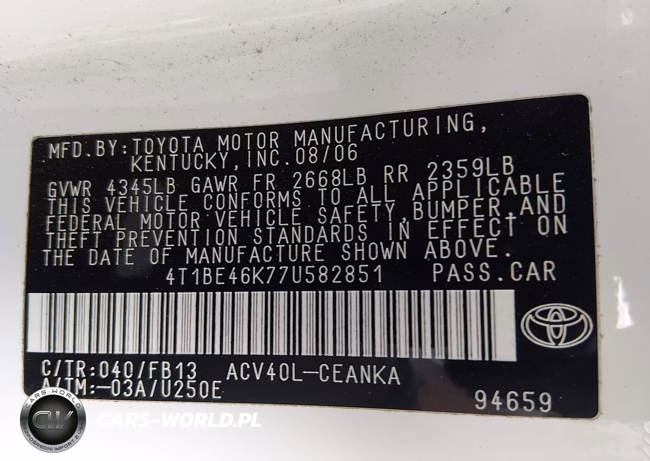 2007 Toyota Camry Le VIN:4T1BE46K77U582851 - 9