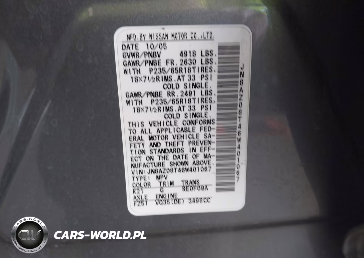 2006 Nissan Murano Sl VIN:JN8AZ08T46W401067 - 9