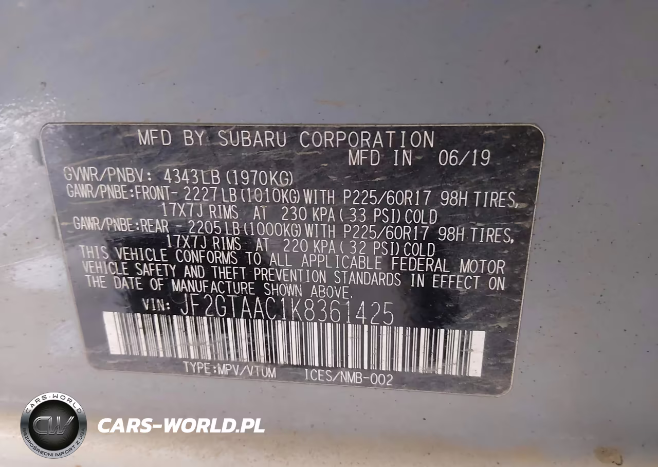 2019 Subaru Crosstrek 2.0I VIN:JF2GTAAC1K8361425 - 9