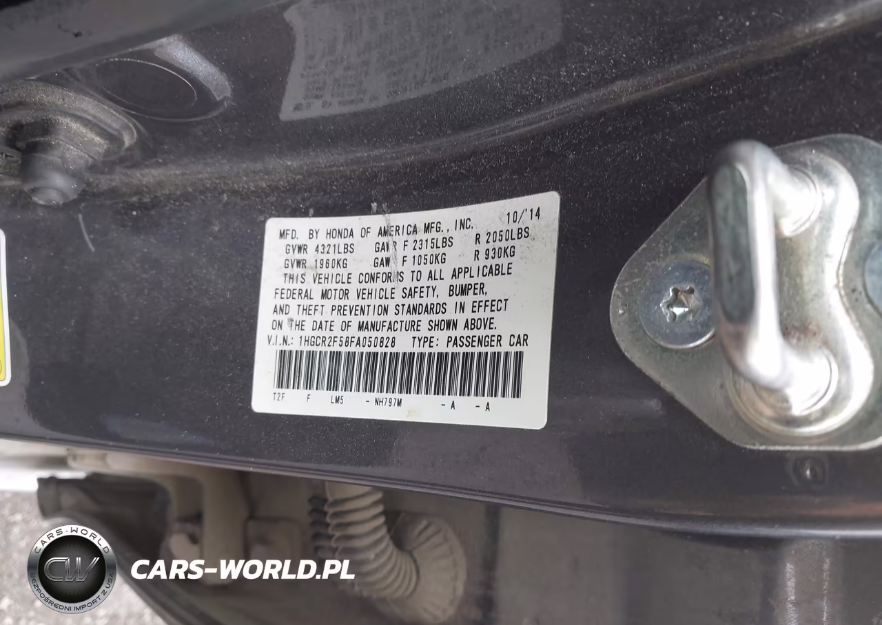 2015 Honda Accord Sport VIN:1HGCR2F58FA050828 - 9