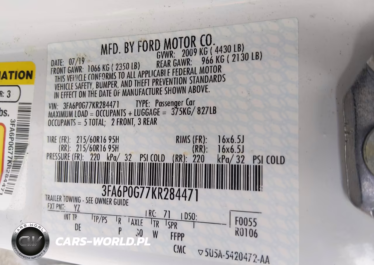 2019 Ford Fusion S VIN:3FA6P0G77KR284471 - 9