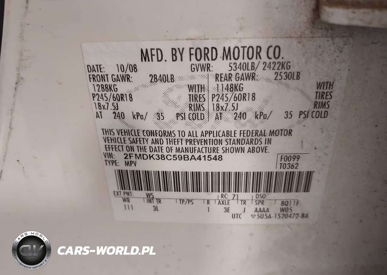 2009 Ford Edge Sel VIN:2FMDK38C59BA41548 - 9