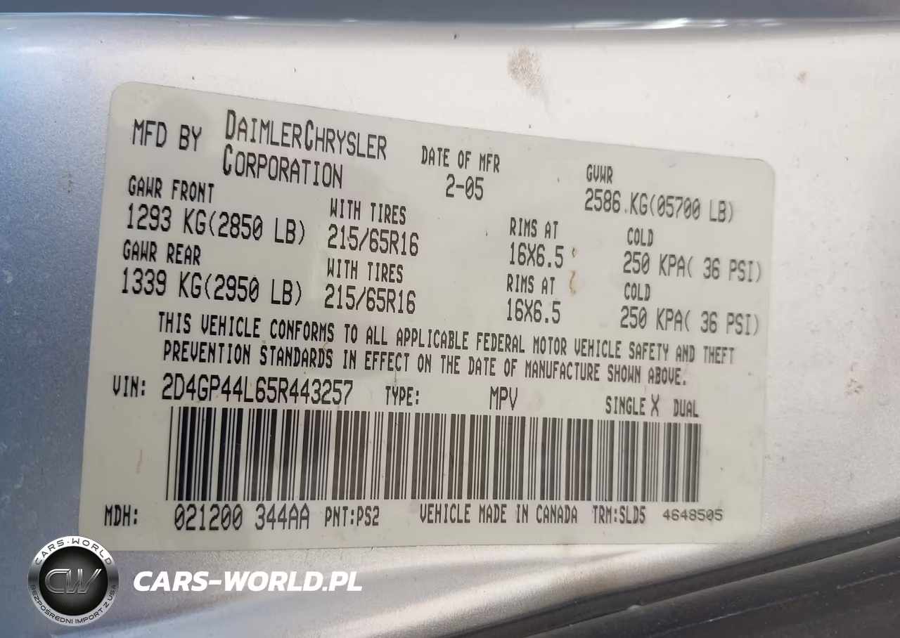 2005 Dodge Grand Caravan Sxt VIN:2D4GP44L65R443257 - 9
