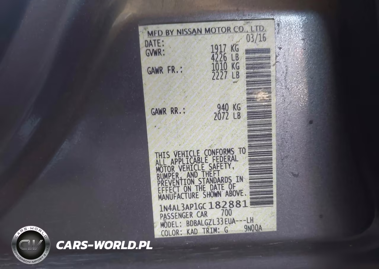 2016 Nissan Altima 2.5 S VIN:1N4AL3AP1GC182881 - 9