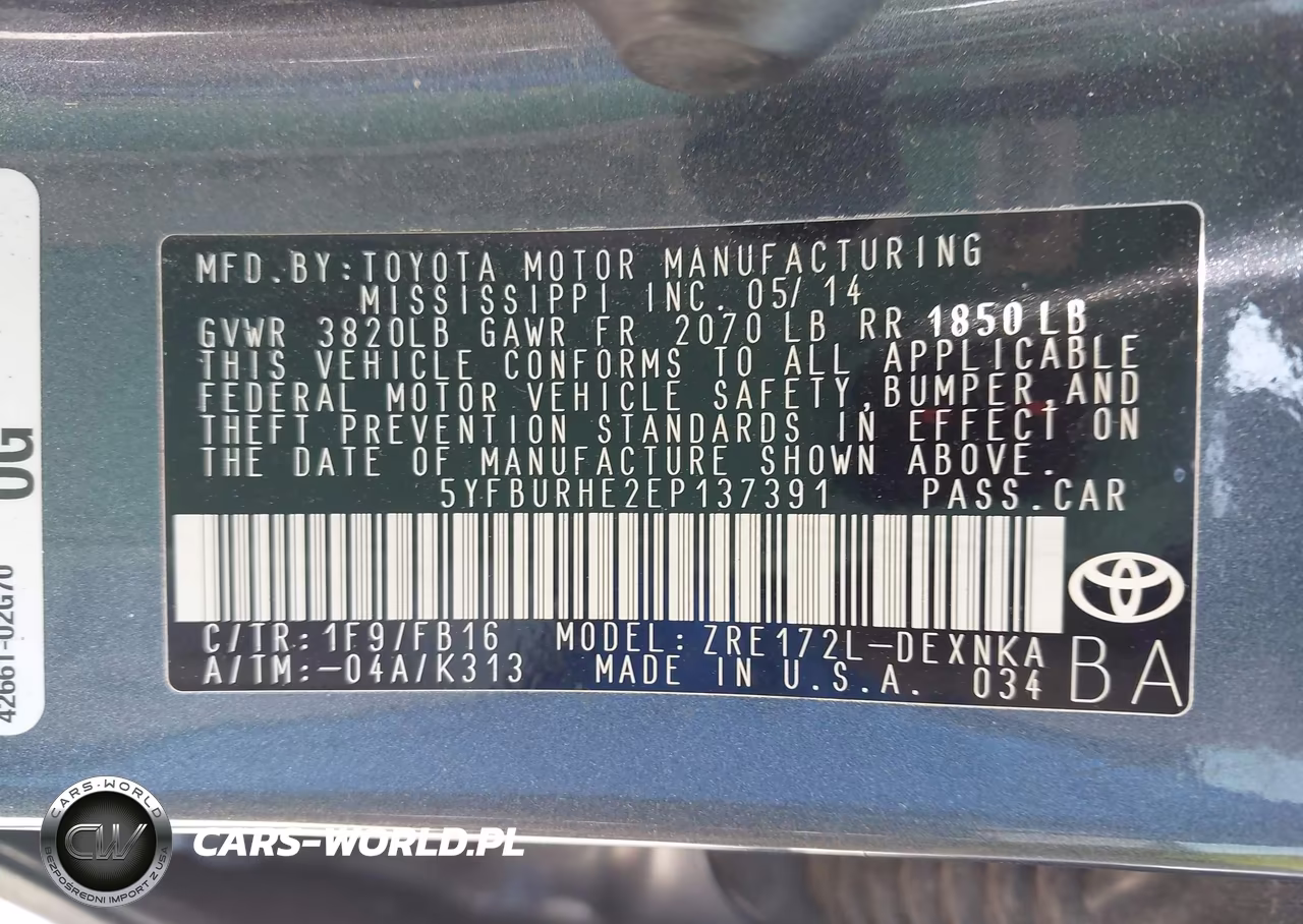 2014 Toyota Corolla Le VIN:5YFBURHE2EP137391 - 9