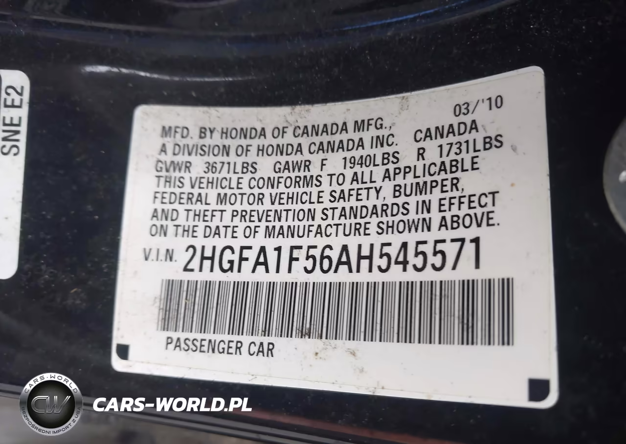2010 Honda Civic Lx VIN:2HGFA1F56AH545571 - 9