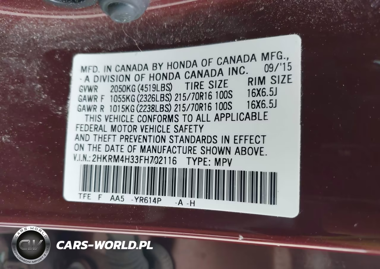 2015 Honda Cr-V Lx VIN:2HKRM4H33FH702116 - 9