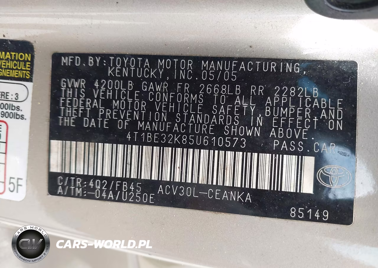 2005 Toyota Camry Le VIN:4T1BE32K85U610573 - 9