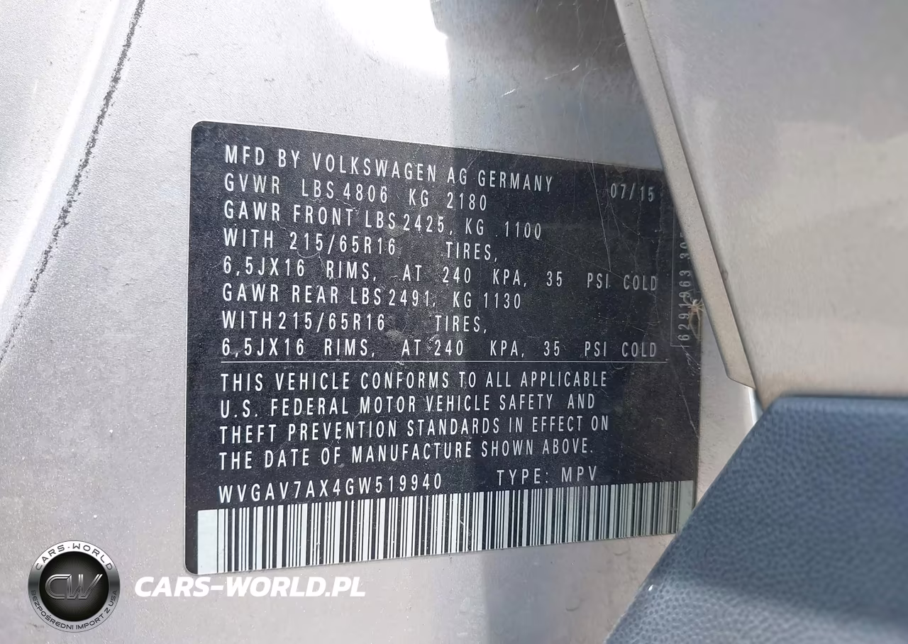 2016 Volkswagen Tiguan S VIN:WVGAV7AX4GW519940 - 9