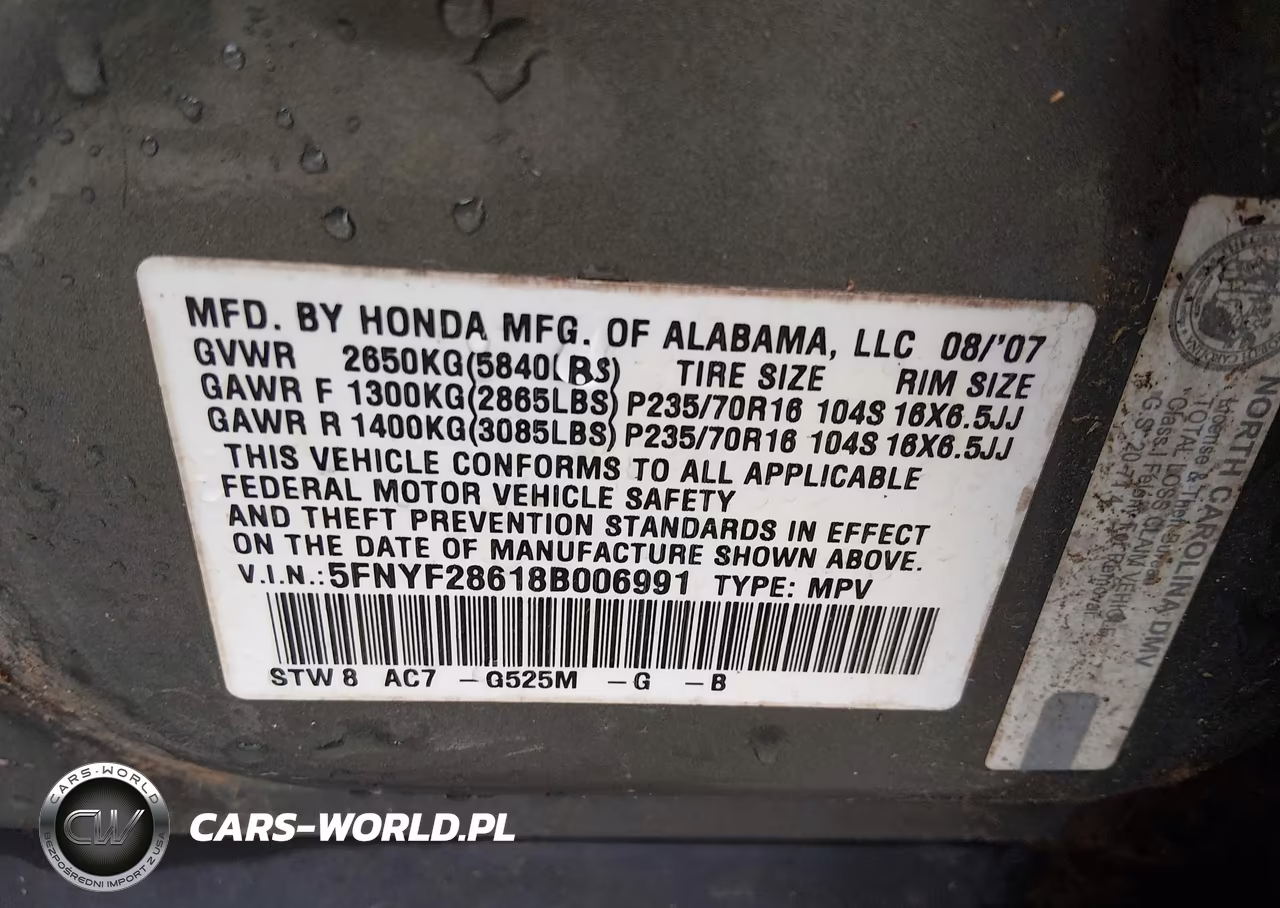 2008 Honda Pilot Ex-L VIN:5FNYF28618B006991 - 9