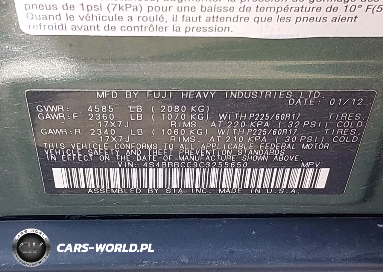 2012 Subaru Outback 2.5I Premium VIN:4S4BRBCC9C3255650 - 9
