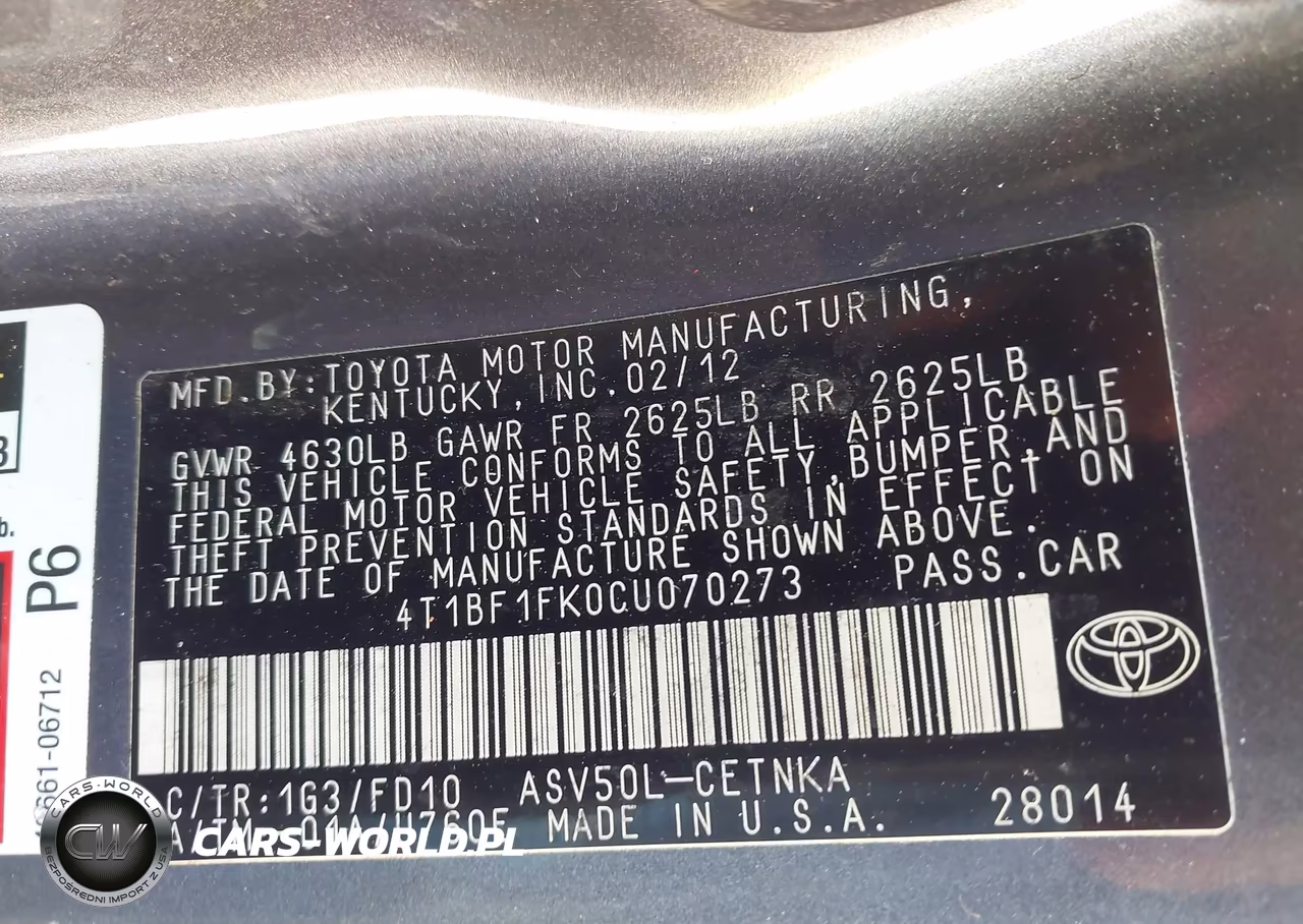 2012 Toyota Camry Le VIN:4T1BF1FK0CU070273 - 9