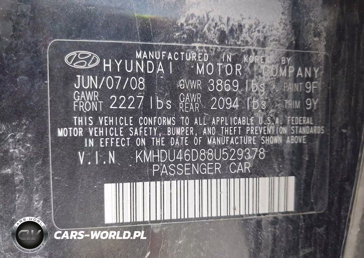 2008 Hyundai Elantra Gls-Se VIN:KMHDU46D88U529378 - 9