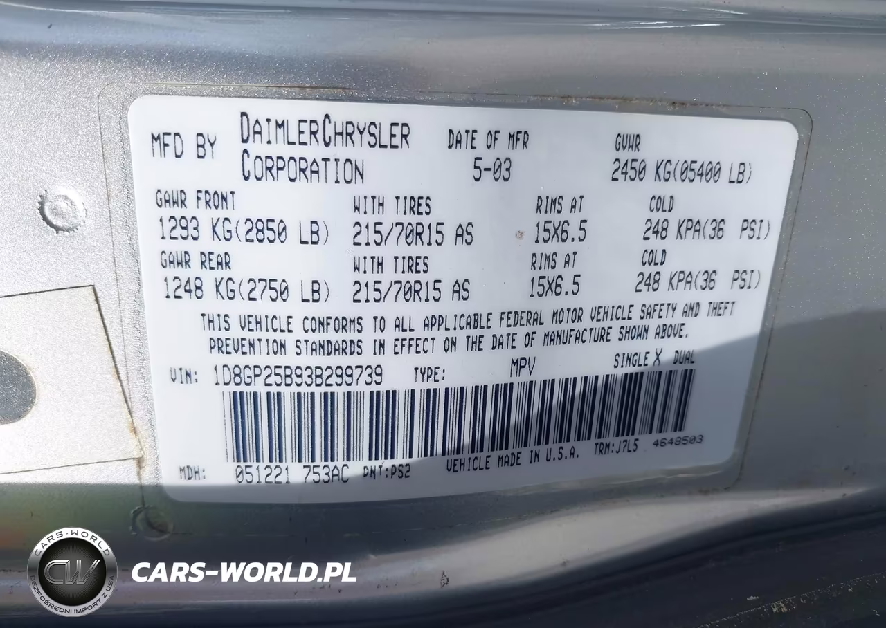 2003 Dodge Caravan Se VIN:1D8GP25B93B299739 - 9