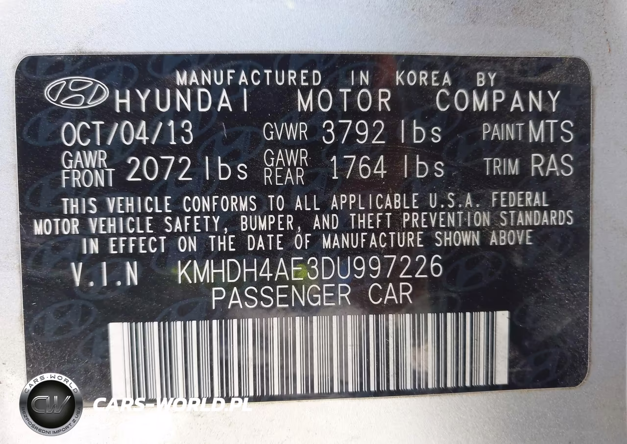 2013 Hyundai Elantra Gls VIN:KMHDH4AE3DU997226 - 9
