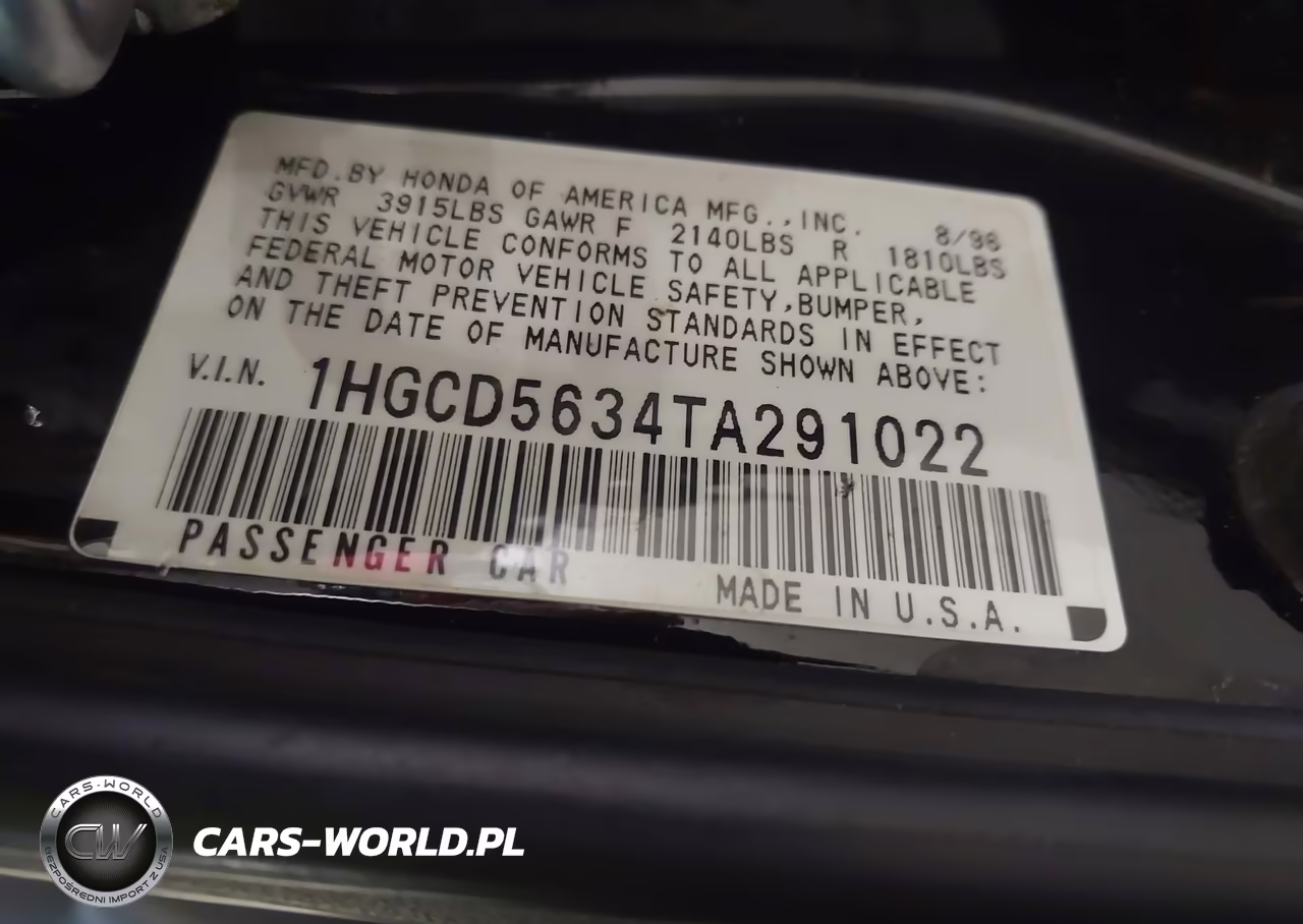 1996 Honda Accord Lx-Ex VIN:1HGCD5634TA291022 - 9