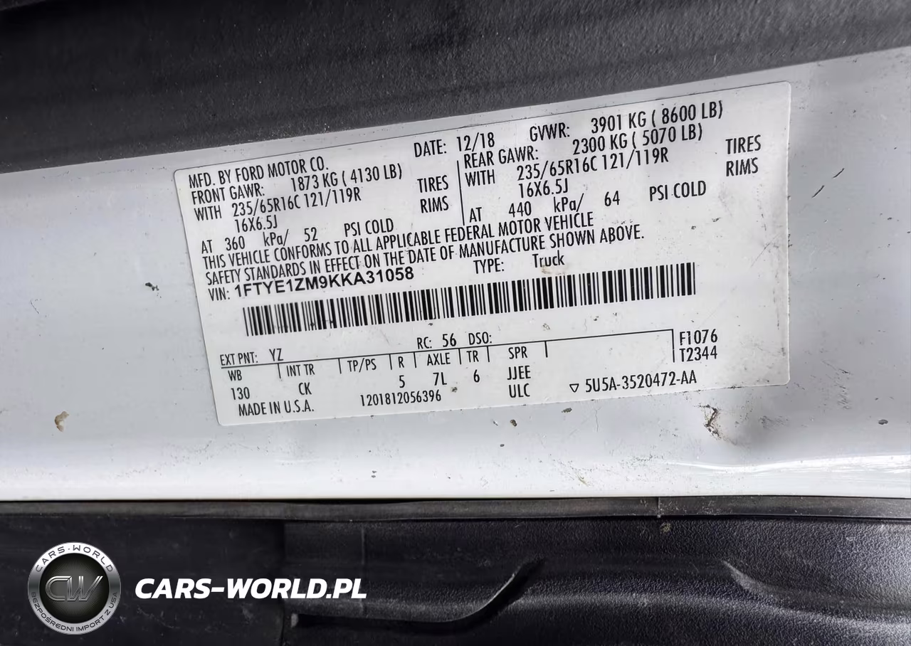 2019 Ford Transit T-150 VIN:1FTYE1ZM9KKA31058 - 9