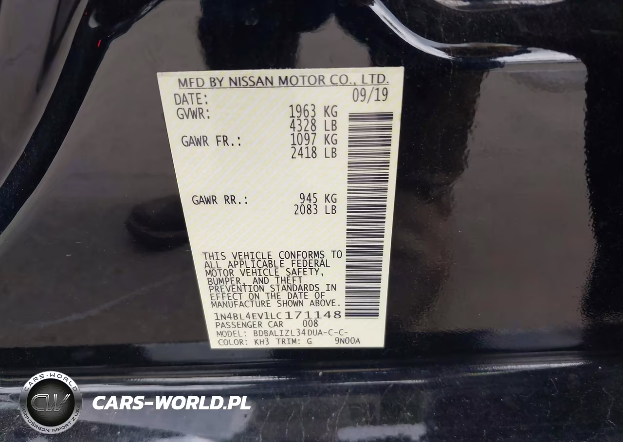 2020 Nissan Altima Sl Fwd VIN:1N4BL4EV1LC171148 - 9