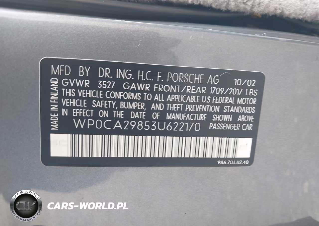 2003 Porsche Boxster VIN:WP0CA29853U622170 - 9