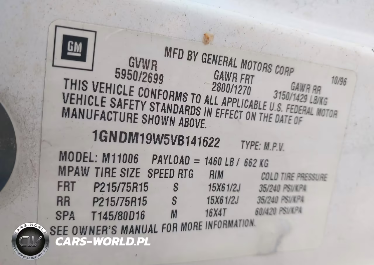 1997 Chevrolet Astro VIN:1GNDM19W5VB141622 - 9