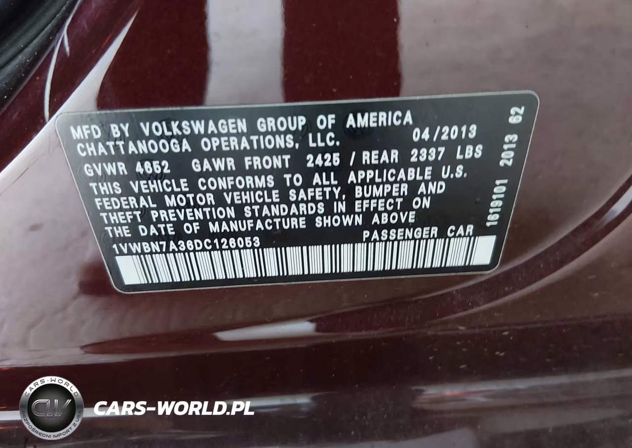 2013 Volkswagen Passat 2.0L Tdi Se VIN:1VWBN7A36DC126053 - 9