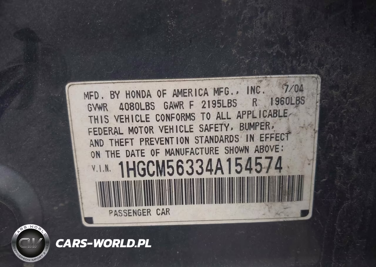2004 Honda Accord 2.4 Lx VIN:1HGCM56334A154574 - 9