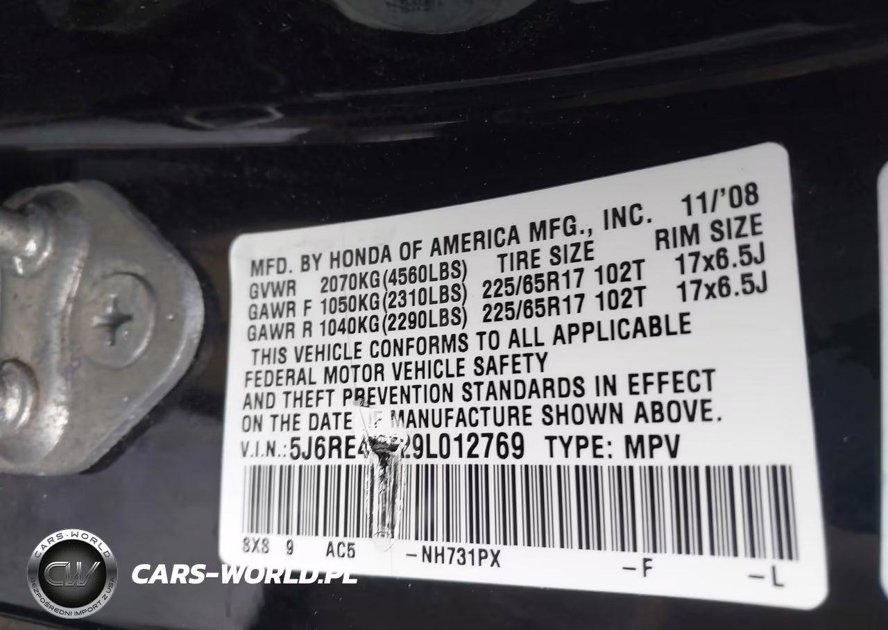 2009 Honda Cr-V Ex-L VIN:5J6RE48729L012769 - 9