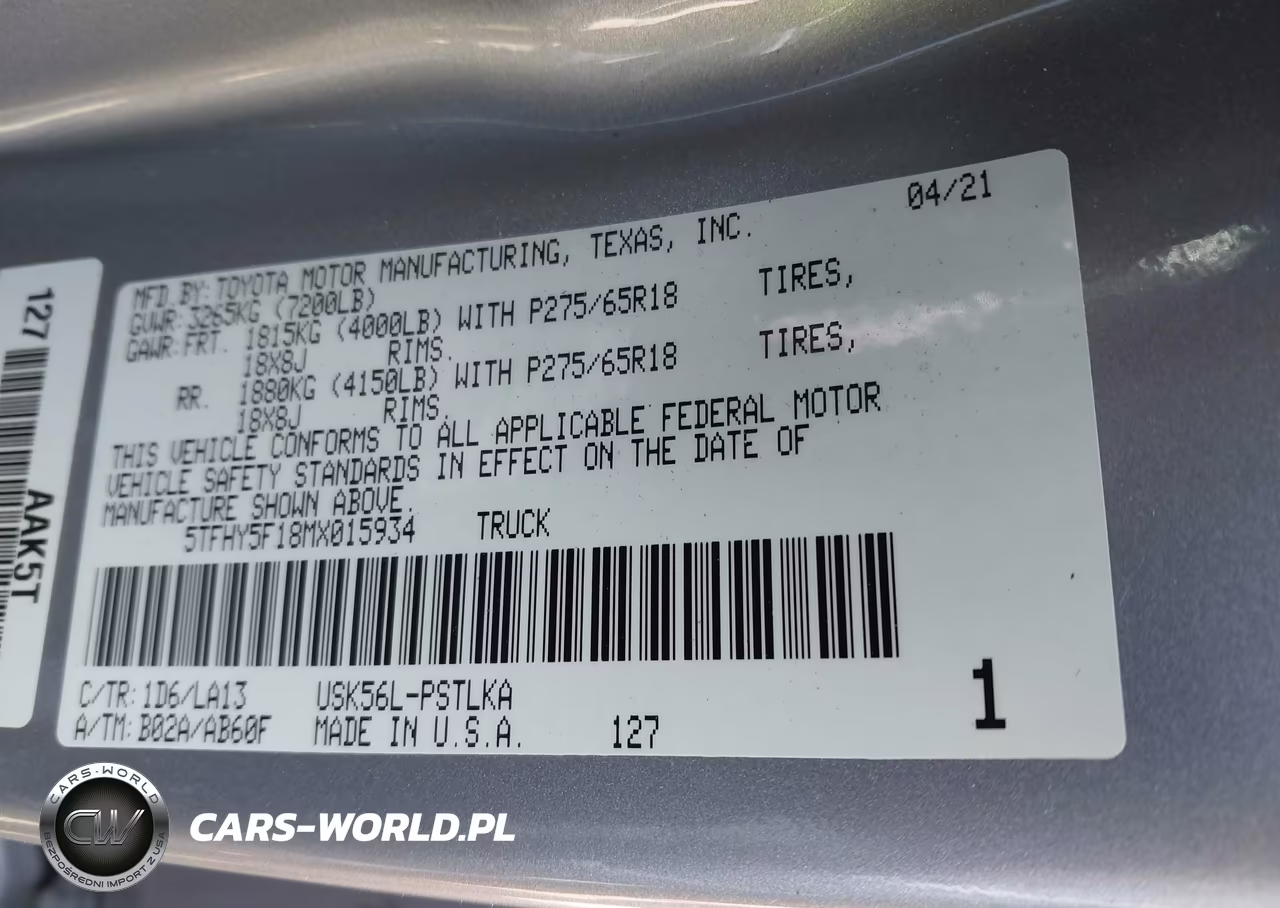 2021 Toyota Tundra Limited VIN:5TFHY5F18MX015934 - 9