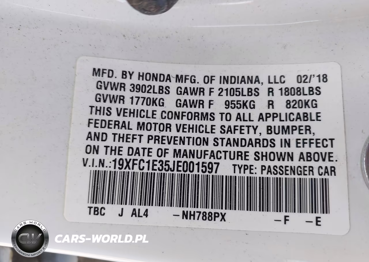 2018 Honda Civic Ex-T VIN:19XFC1E35JE001597 - 9