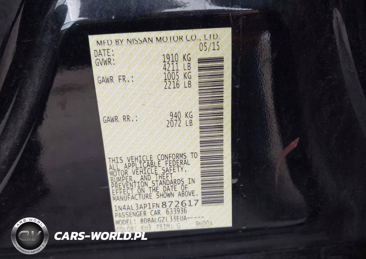 2015 Nissan Altima 2.5-2.5 S-2.5 Sl-2.5 Sv VIN:1N4AL3AP1FN872617 - 9