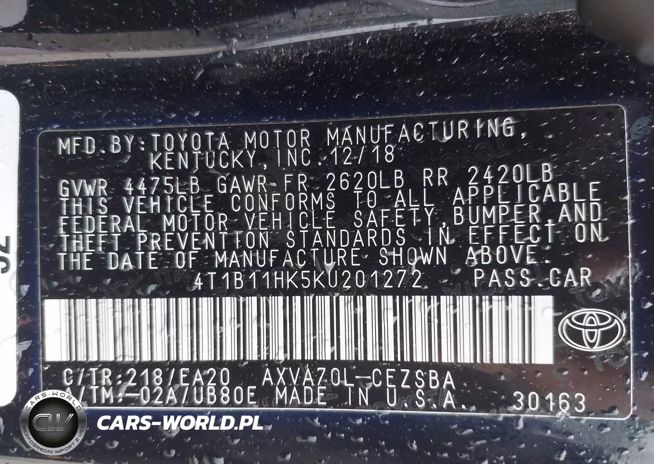 2019 Toyota Camry Se VIN:4T1B11HK5KU201272 - 9