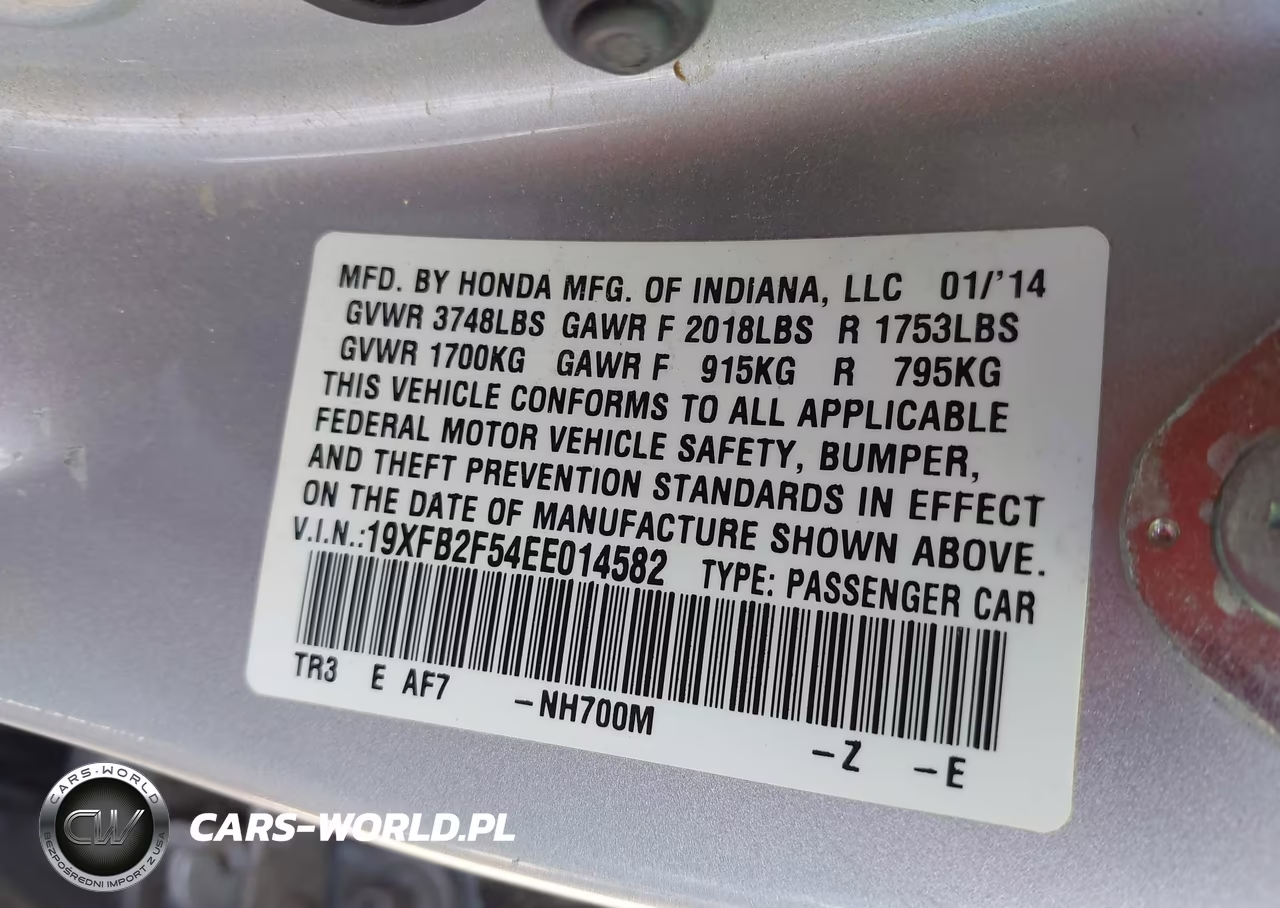 2014 Honda Civic Lx VIN:19XFB2F54EE014582 - 9