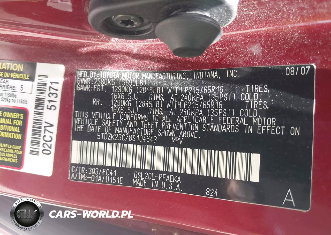 2008 Toyota Sienna Le VIN:5TDZK23C78S104643 - 9