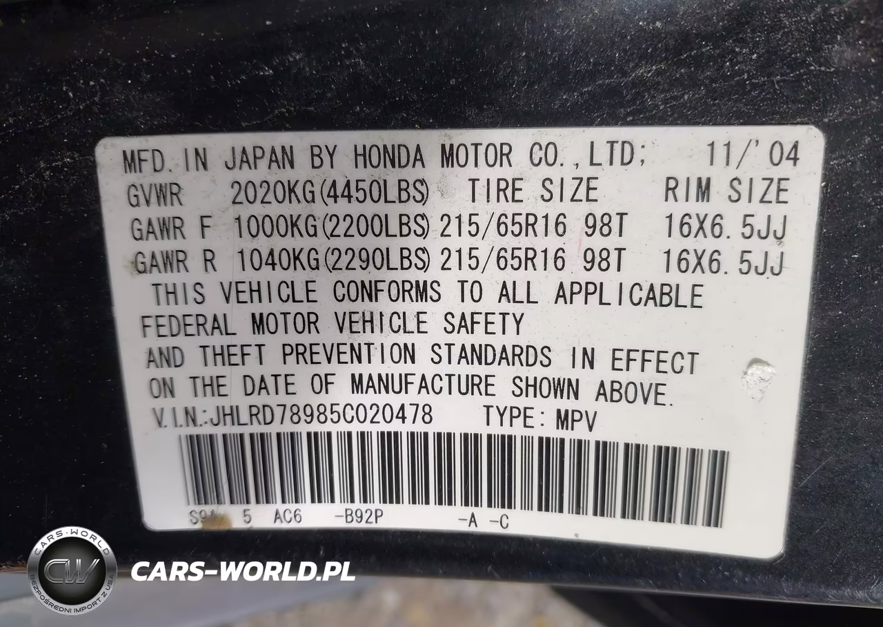 2005 Honda Cr-V Se VIN:JHLRD78985C020478 - 9