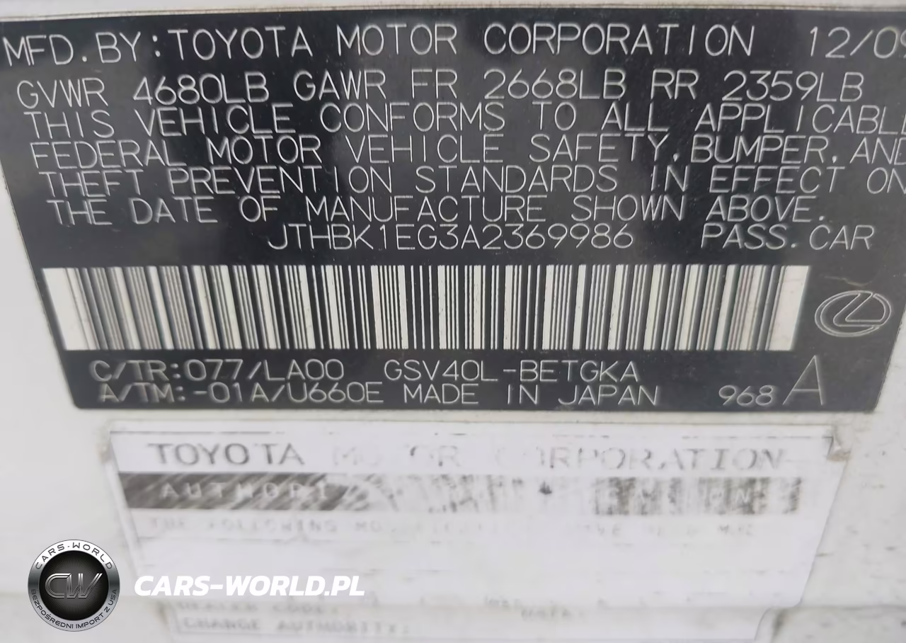 2010 Lexus Es 350 VIN:JTHBK1EG3A2369986 - 9