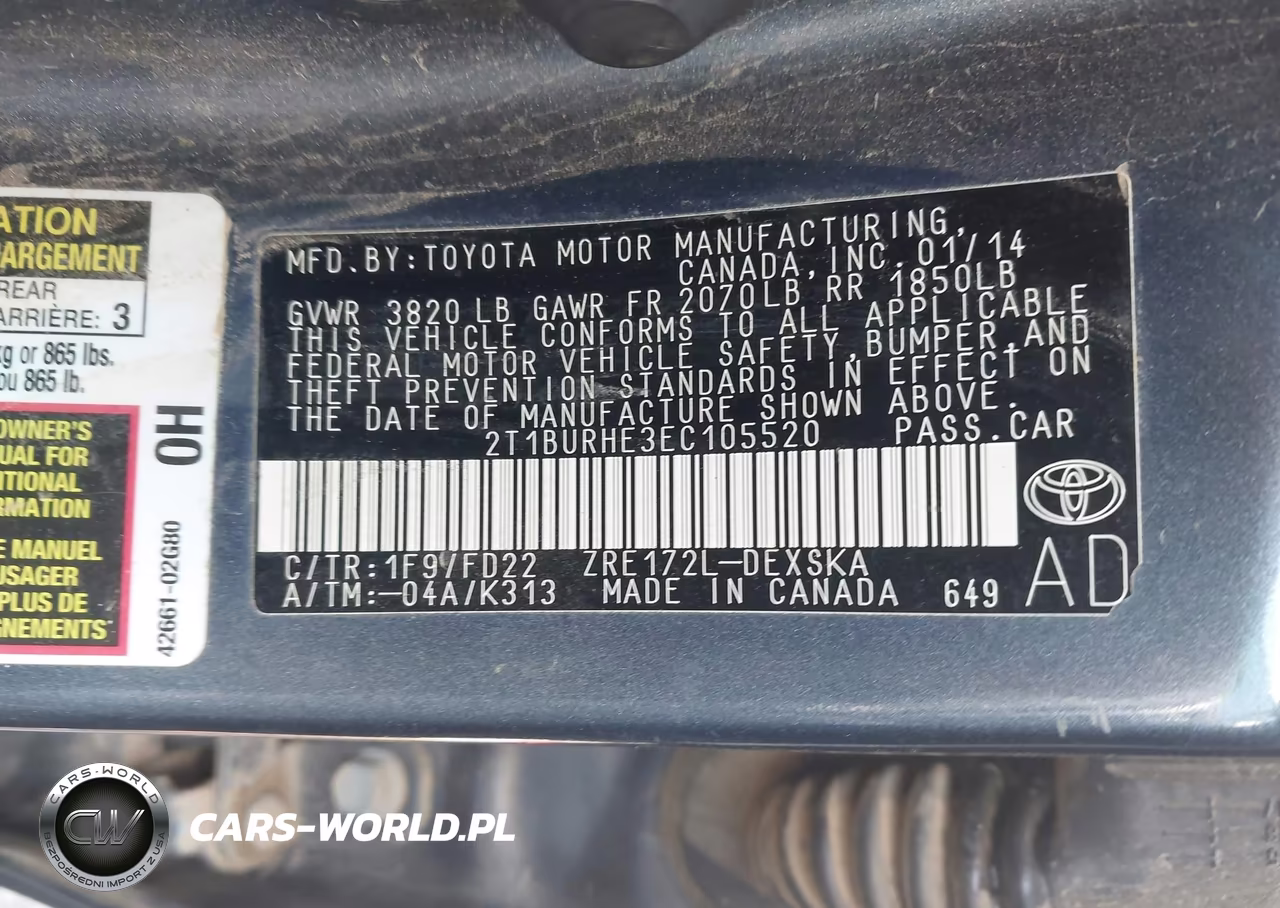 2014 Toyota Corolla S Plus VIN:2T1BURHE3EC105520 - 9