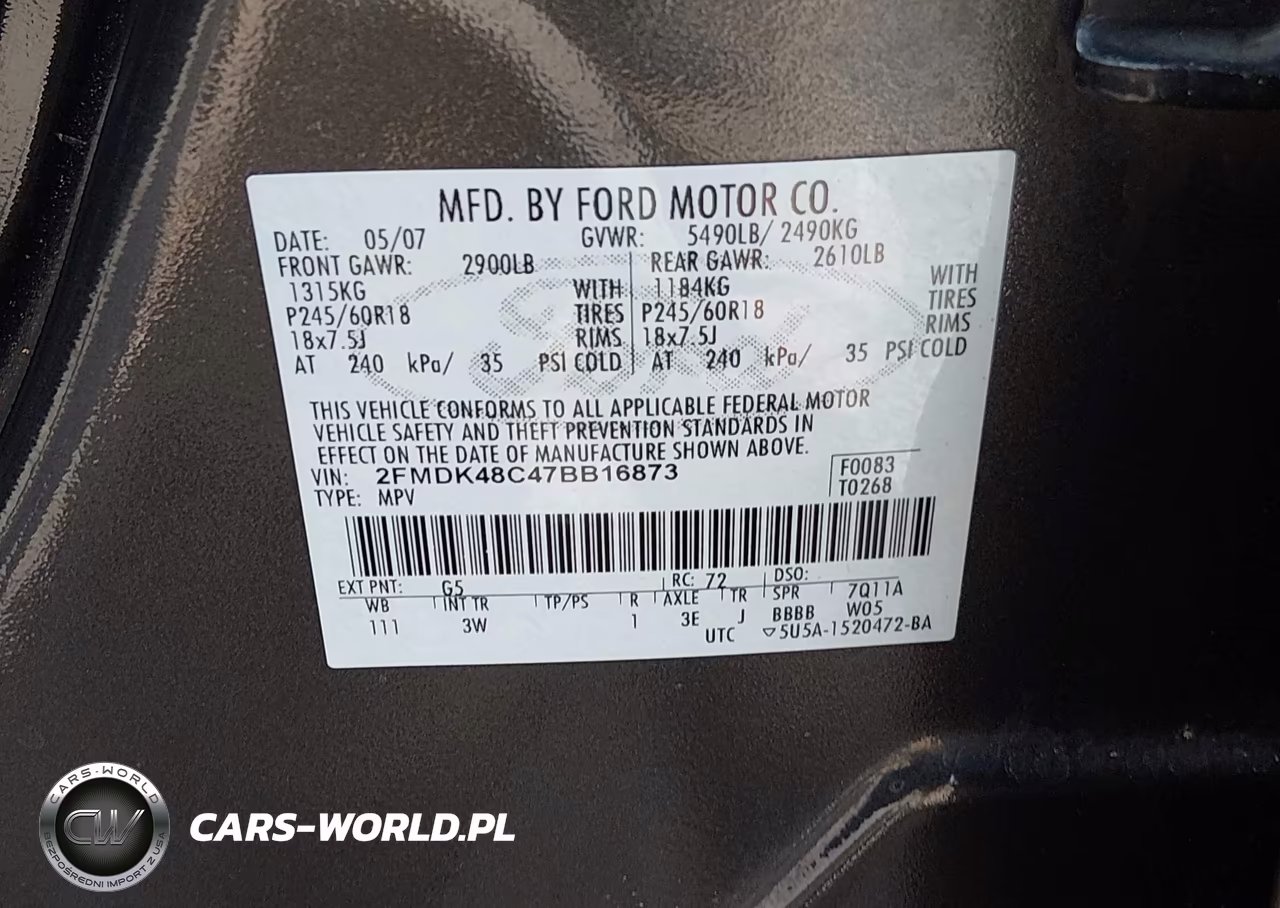 2007 Ford Edge Sel VIN:2FMDK48C47BB16873 - 9
