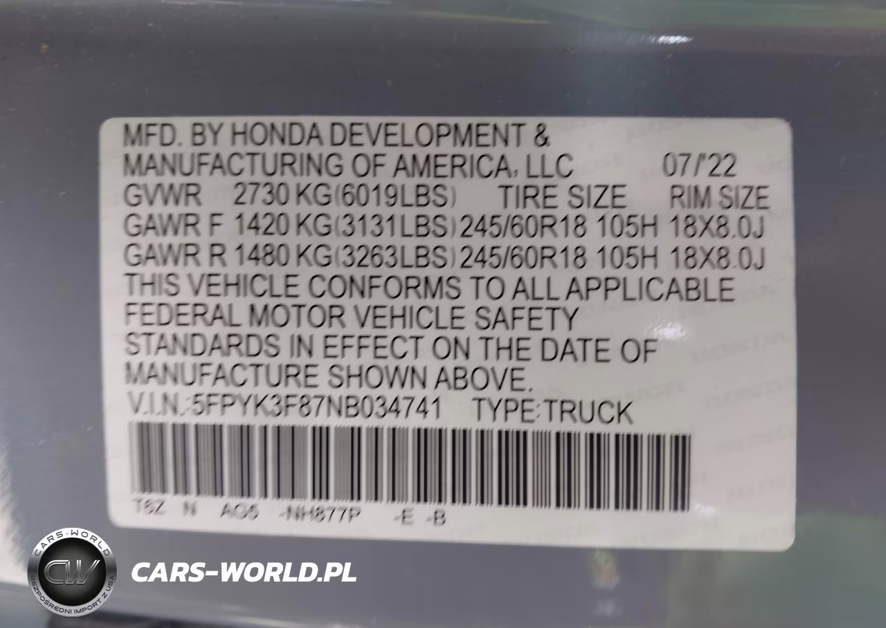 2022 Honda Ridgeline Black Edition VIN:5FPYK3F87NB034741 - 9