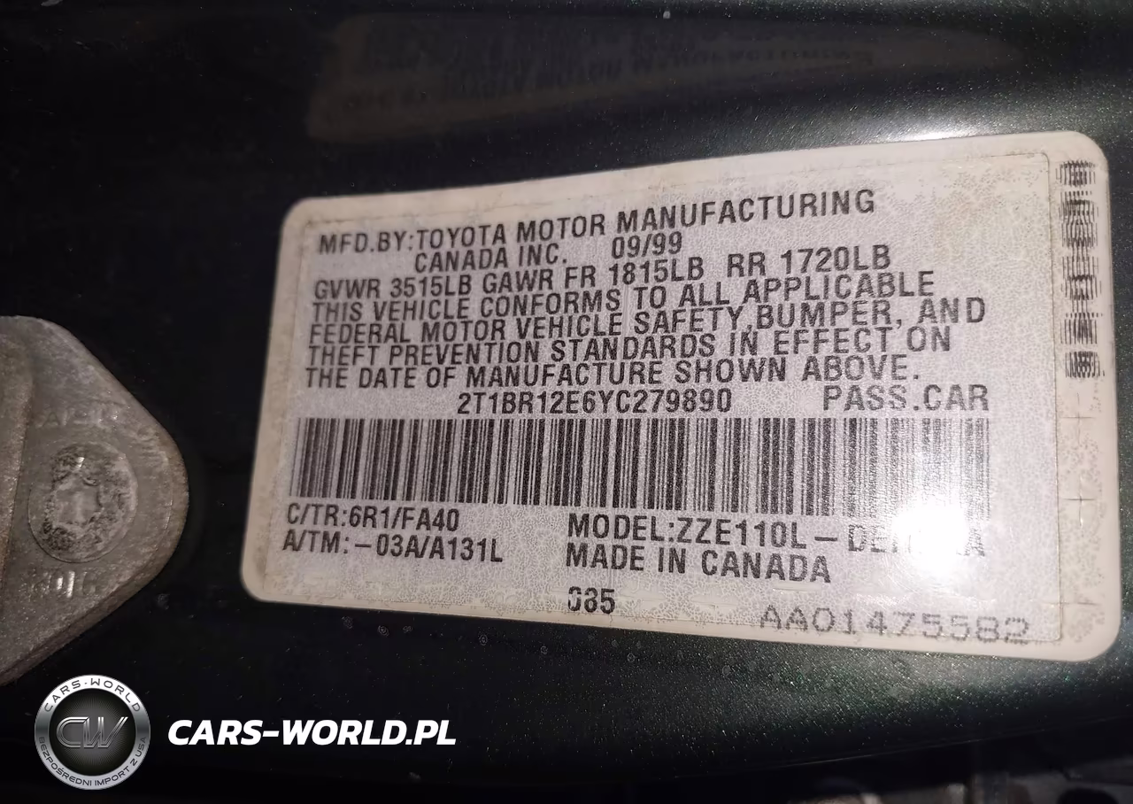 2000 Toyota Corolla Ve VIN:2T1BR12E6YC279890 - 9