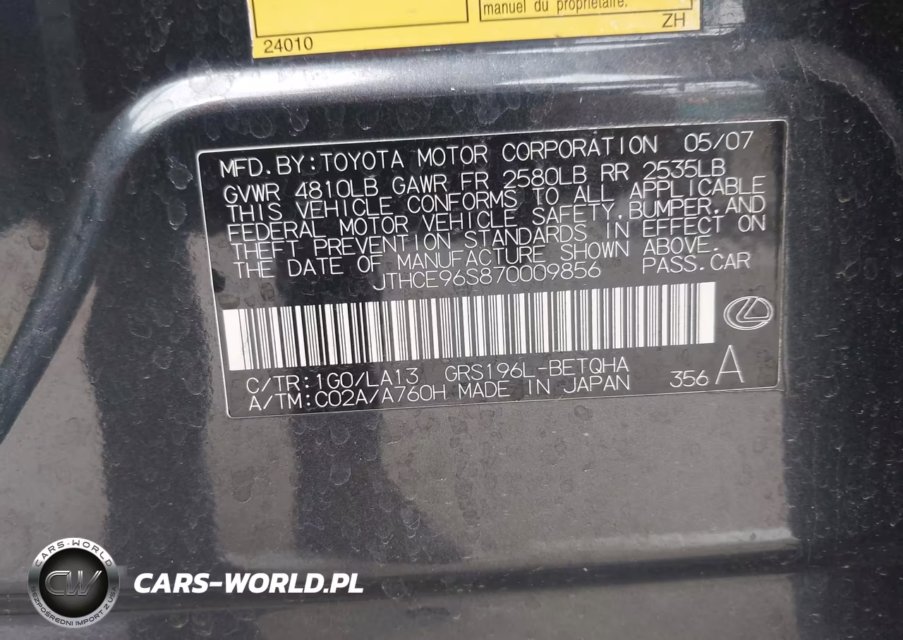 2007 Lexus Gs 350 VIN:JTHCE96S870009856 - 9