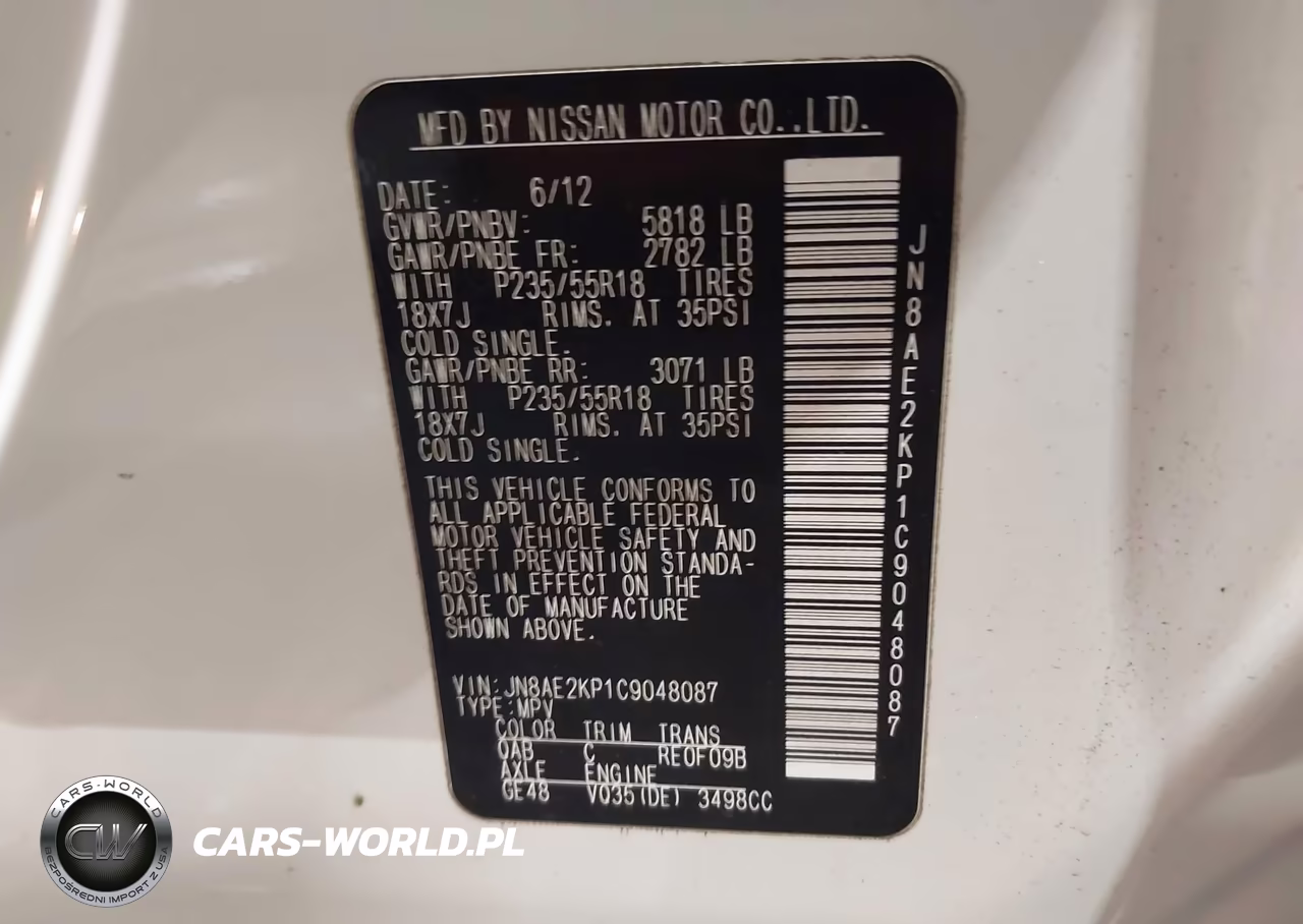2012 Nissan Quest Sl VIN:JN8AE2KP1C9048087 - 9