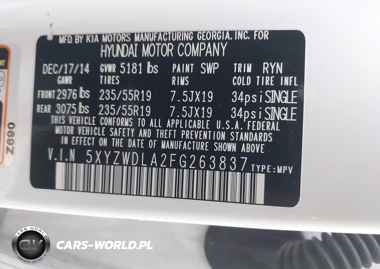 2015 Hyundai Santa Fe Sport 2.0L Turbo VIN:5XYZWDLA2FG263837 - 9